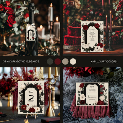 Gothic Romance Wedding Invitation Set - Gothic Style, Arch and Flowers, Editable 8 items
