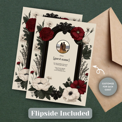 Gothic Romance Wedding Invitation Set - Gothic Style, Arch and Flowers, Editable 8 items