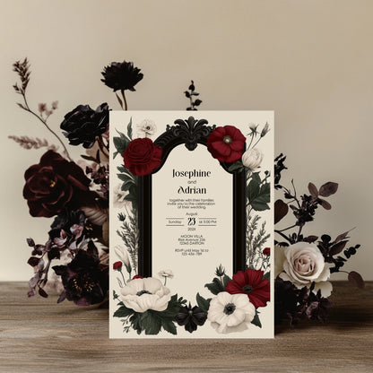Gothic Romance Wedding Invitation Set - Gothic Style, Arch and Flowers, Editable 8 items