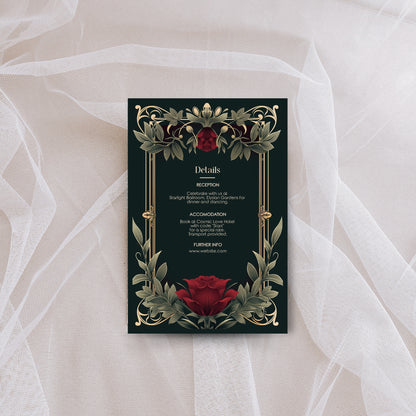 Gothic Roses Wedding Invitation Set - Gothic Botanical Garden, Gold Frame, Editable 8 items