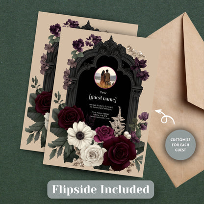 Gothic Floral Wedding Invitation Bundle - Black Arch and Burgundy Stationery Set, Editable 8 items