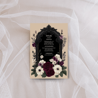 Gothic Floral Wedding Invitation Bundle - Black Arch and Burgundy Stationery Set, Editable 8 items
