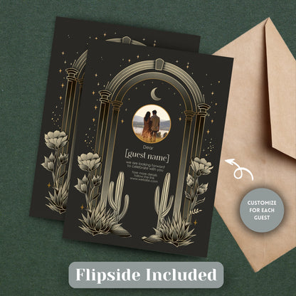 Dark Celestial Desert Wedding Invitation Set - Cactus and Moon Design, Editable 8 items, RSVP, Menu, Details & More, Digital Download