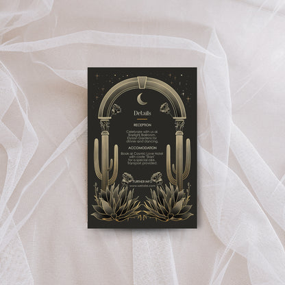 Dark Celestial Desert Wedding Invitation Set - Cactus and Moon Design, Editable 8 items, RSVP, Menu, Details & More, Digital Download