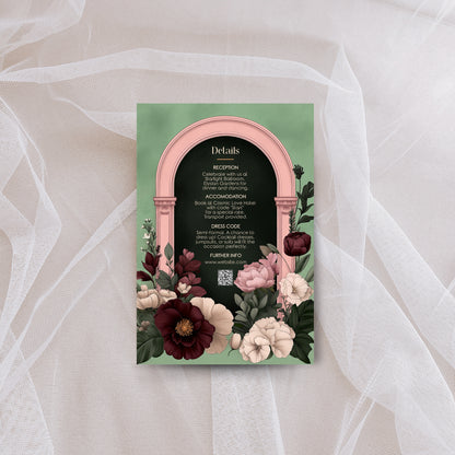 Moody Romance Wedding Invitation Set - Gothic Folk Style, Burgundy Flowers, Editable 8 items
