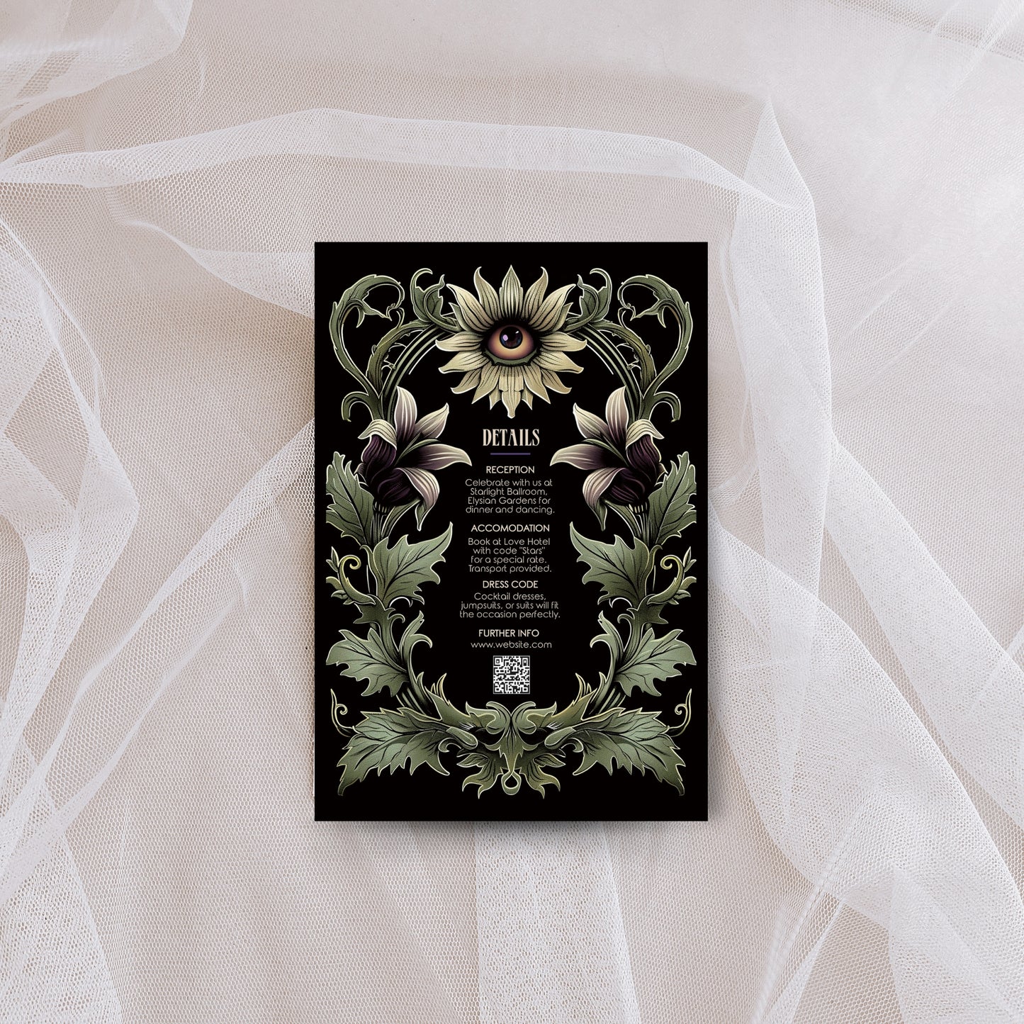 Gothic Art Nouveau Wedding Invitation Set - Green Botanical Design with Spooky Halloween Eyes -Editable 8 items Bundle