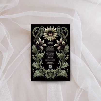 Gothic Art Nouveau Wedding Invitation Set - Green Botanical Design with Spooky Halloween Eyes -Editable 8 items Bundle