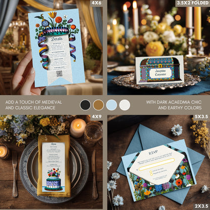 Medieval Fantasy Wedding Invitation Bundle, Vintage Book Cover Design,  Editable 8 items