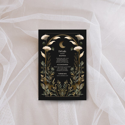 Dark Celestial Wedding Invitation Set - Black & Gold Stationery Bundle with Moon, 9-Items