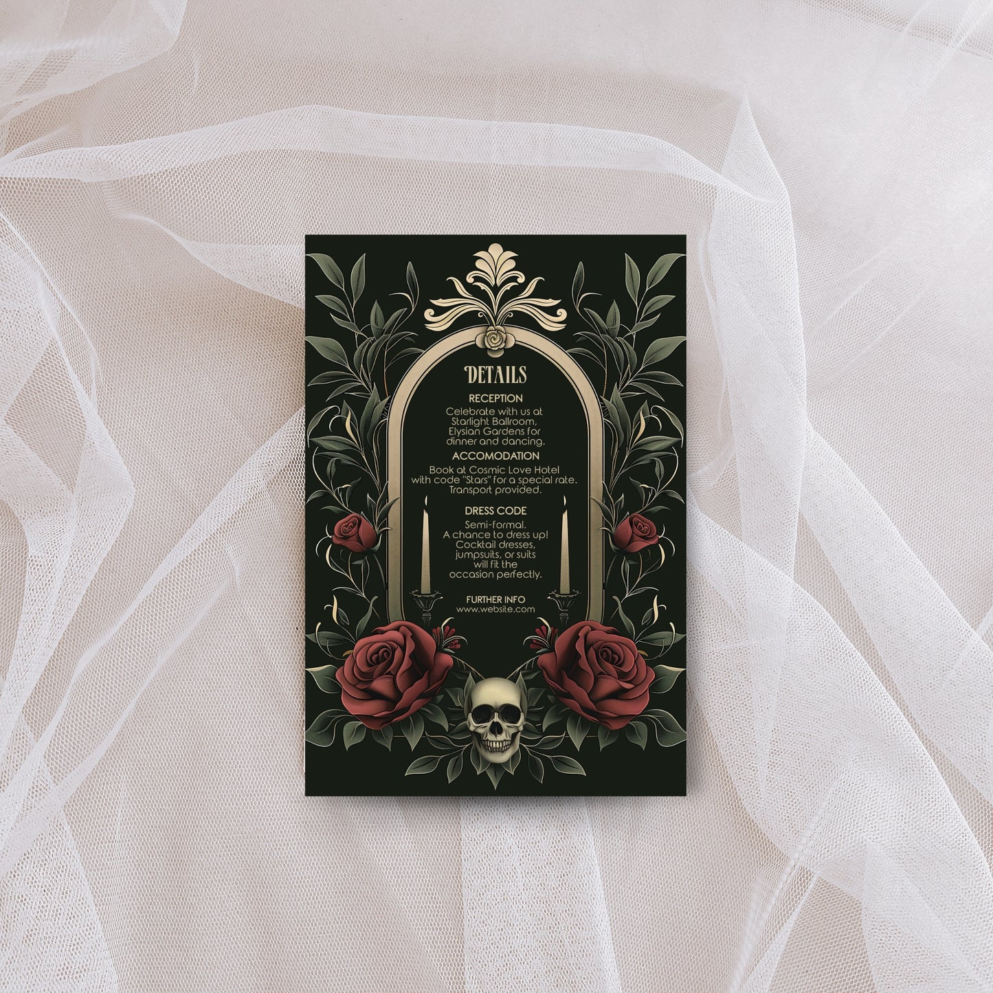 Gothic Skull & Roses Wedding Invitation - Victorian Botanical Elegance - Editable 8 Items Bundle for Gothic Weddings