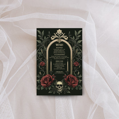 Gothic Skull & Roses Wedding Invitation - Victorian Botanical Elegance - Editable 8 Items Bundle for Gothic Weddings