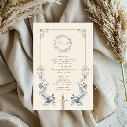 Blue Floral Sword Wedding Invitation Set - With Invite, Details & RSVP Card