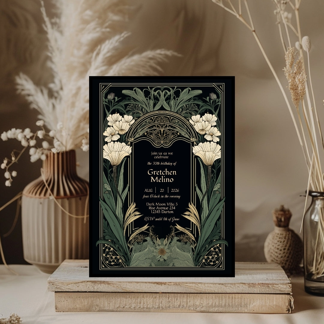 Elegant Gothic Floral Garden Birthday Invitation