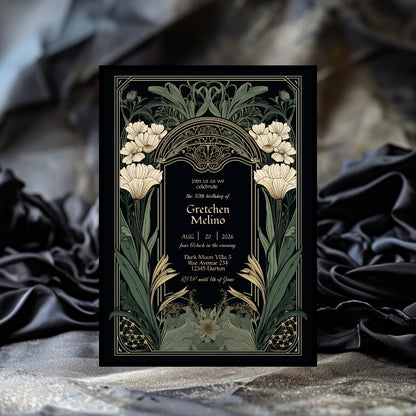 Elegant Gothic Floral Garden Birthday Invitation