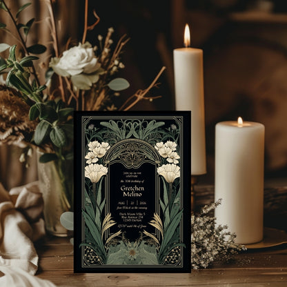 Elegant Gothic Floral Garden Birthday Invitation