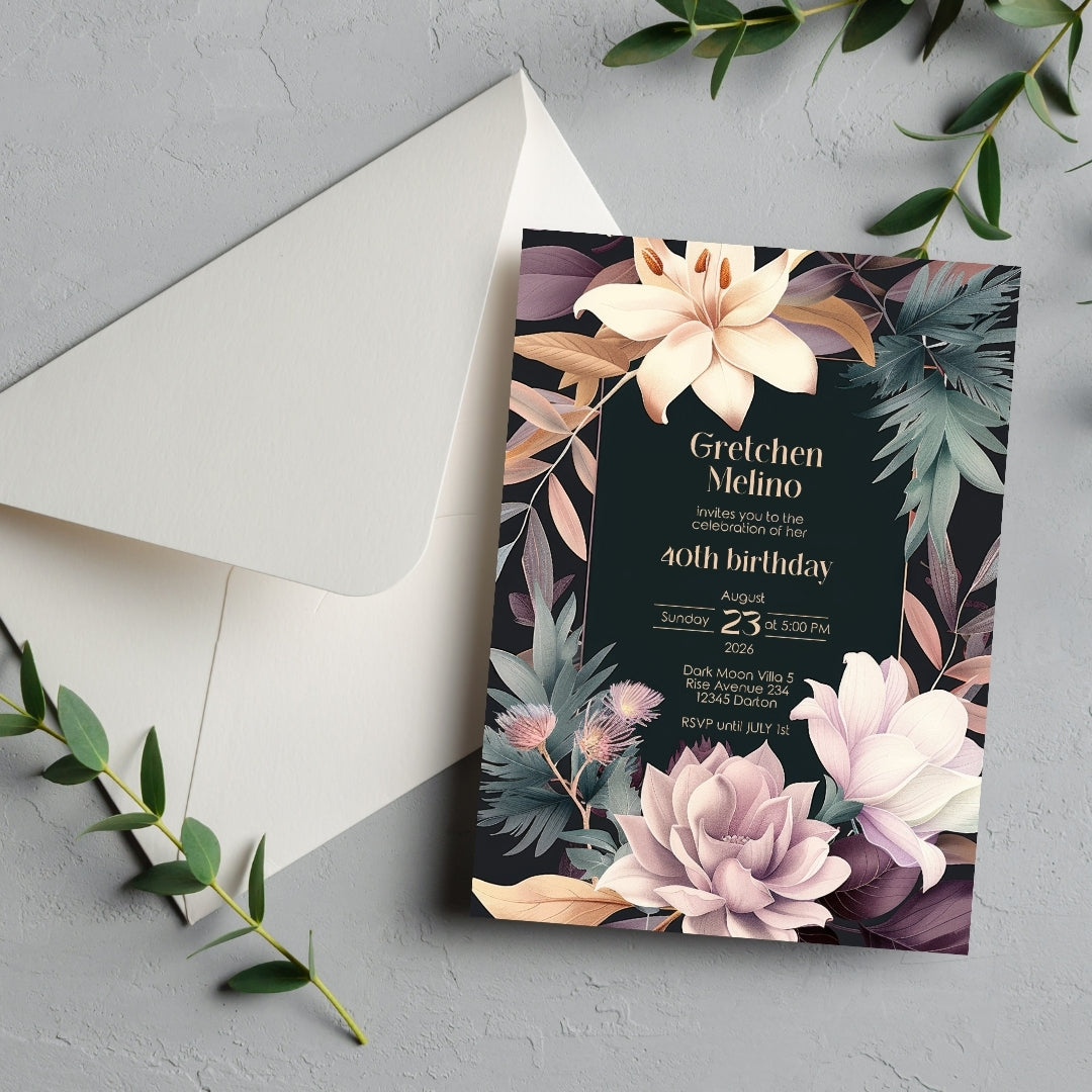 Lush Botanical Birthday Invitation - Elegant Floral Design