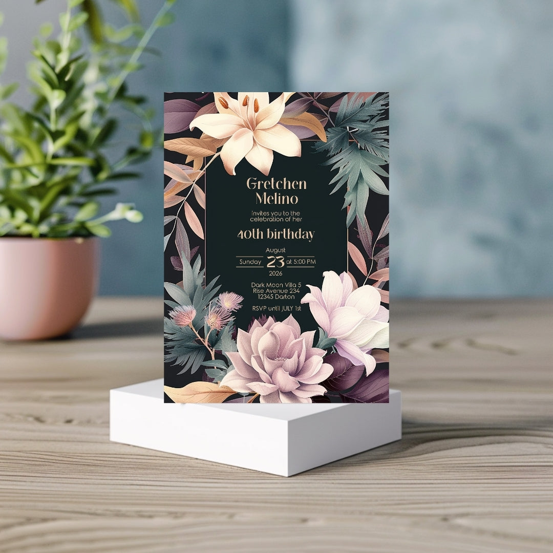 Lush Botanical Birthday Invitation - Elegant Floral Design