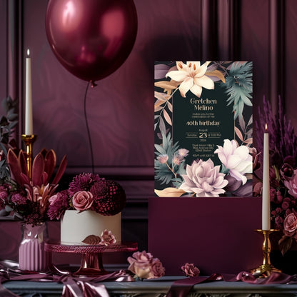Lush Botanical Birthday Invitation - Elegant Floral Design