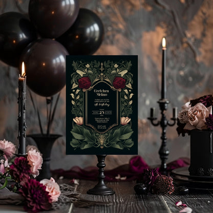 Gothic Red Rose Elegance Birthday Invitation