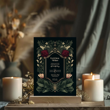 Gothic Red Rose Elegance Birthday Invitation