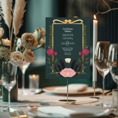 Elegant Modern Botanical Birthday Invitation - Luxurious Dark Green Design with Floral Accents