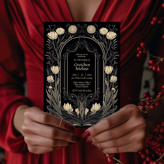 Floral Gothic Romantic Birthday Invitation