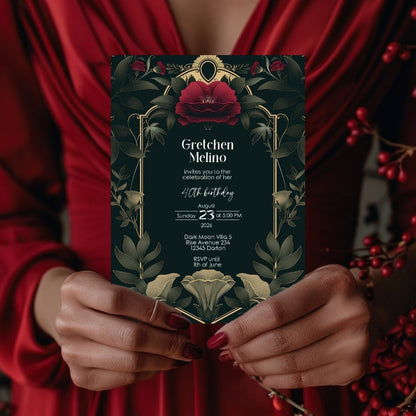Dark Vintage Gothic Botanical Birthday Invitation