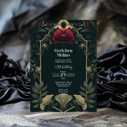 Dark Vintage Gothic Botanical Birthday Invitation