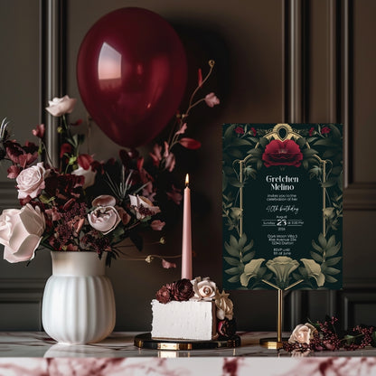 Dark Vintage Gothic Botanical Birthday Invitation