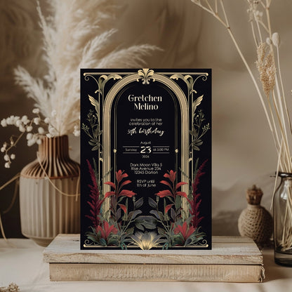 Gothic Arch Red Poison Ivy Birthday Invitation