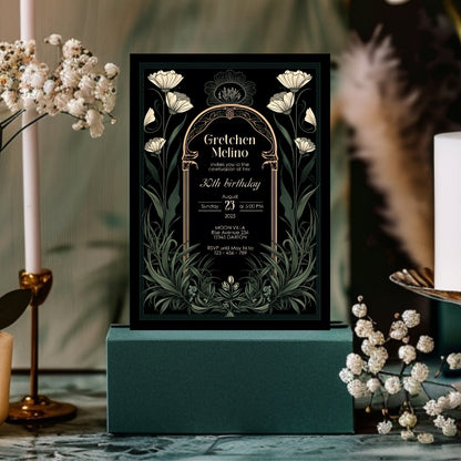 Green Gothic Art Deco Birthday Invitation