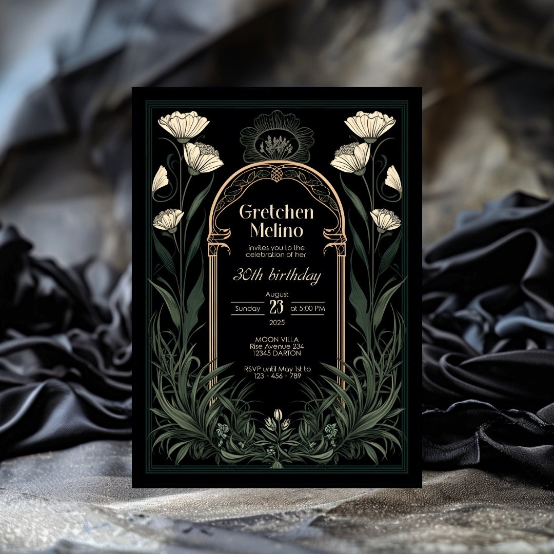 Green Gothic Art Deco Birthday Invitation