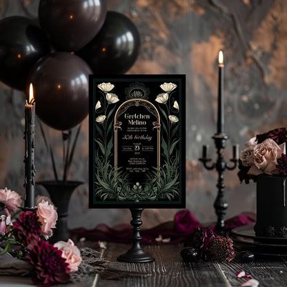 Green Gothic Art Deco Birthday Invitation