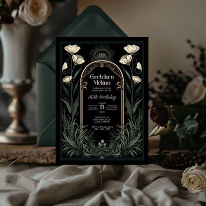 Green Gothic Art Deco Birthday Invitation
