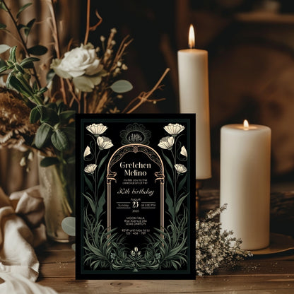 Green Gothic Art Deco Birthday Invitation