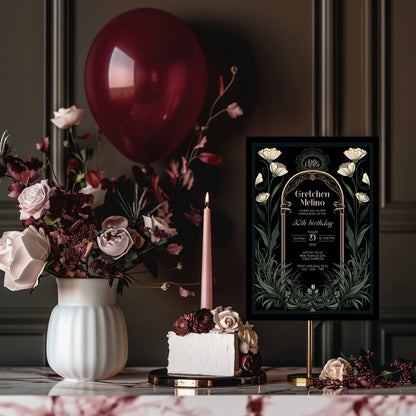 Green Gothic Art Deco Birthday Invitation
