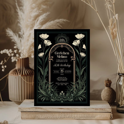 Green Gothic Art Deco Birthday Invitation