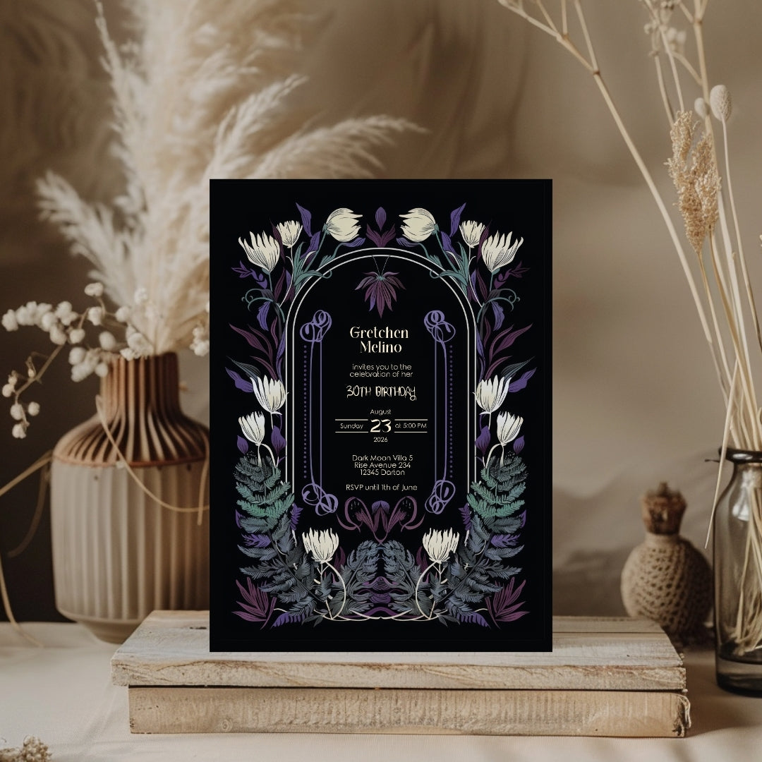 Mystical Floral Gothic Birthday Invitation
