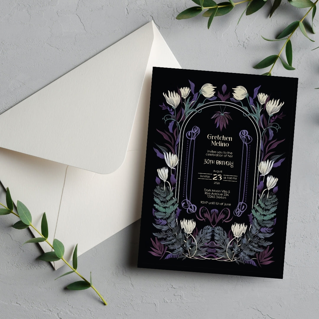 Mystical Floral Gothic Birthday Invitation