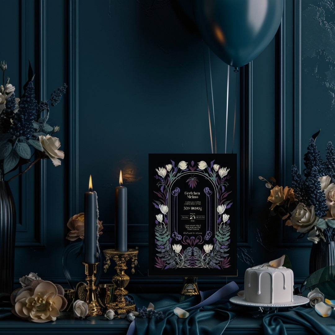 Mystical Floral Gothic Birthday Invitation