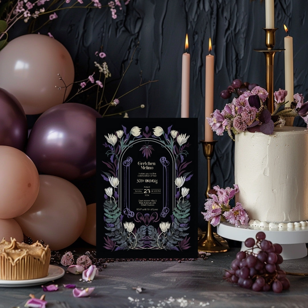Mystical Floral Gothic Birthday Invitation