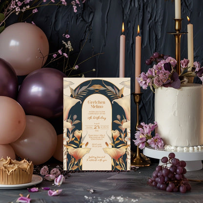 Sophisticated Floral Art Nouveau Invitation for Birthdays
