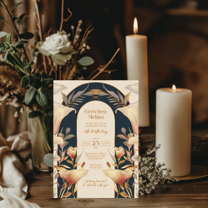 Sophisticated Floral Art Nouveau Invitation for Birthdays
