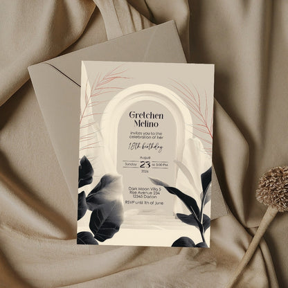White Desert Minimalist Birthday Invitation - Black and White with Subtle Red Accents