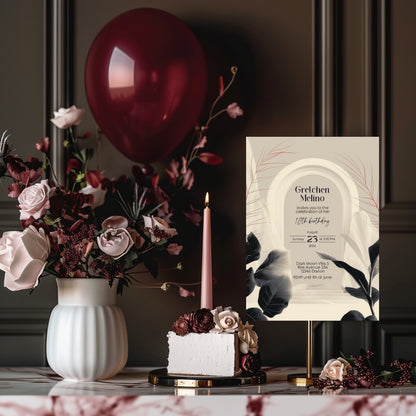 White Desert Minimalist Birthday Invitation - Black and White with Subtle Red Accents