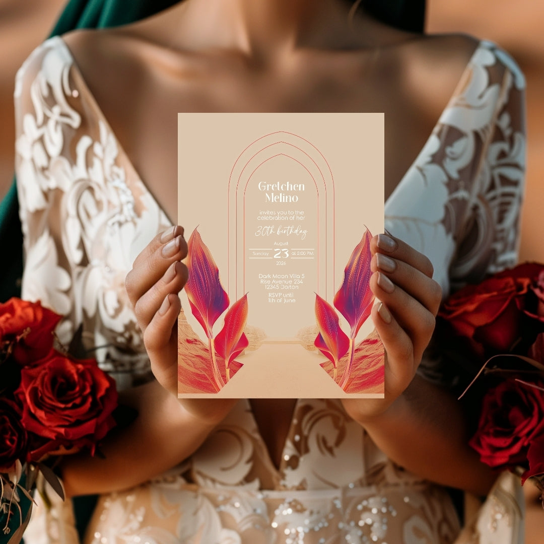 Vibrant Desert Boho Birthday Invitation - Tropical Red and Orange Design