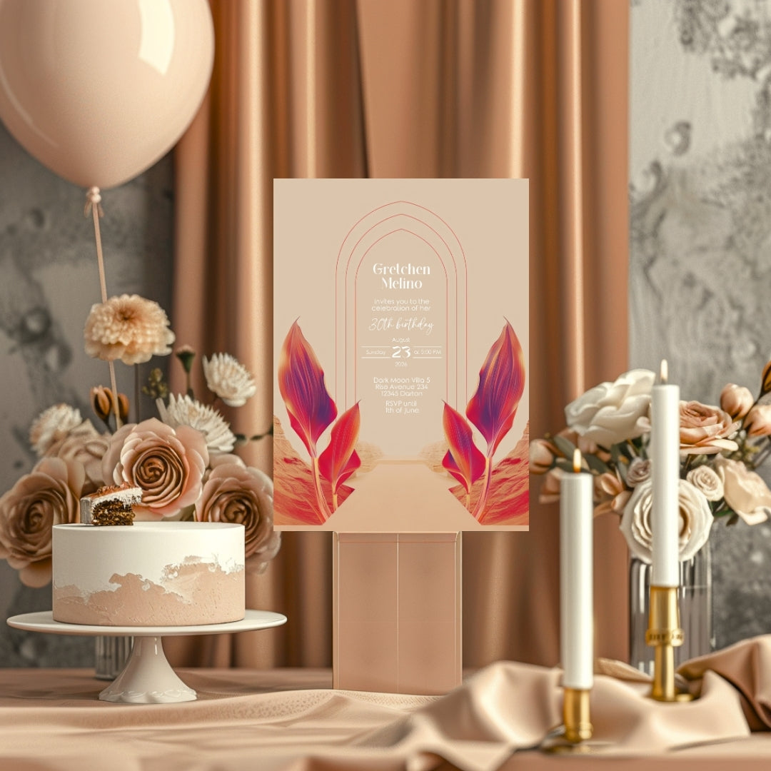 Vibrant Desert Boho Birthday Invitation - Tropical Red and Orange Design