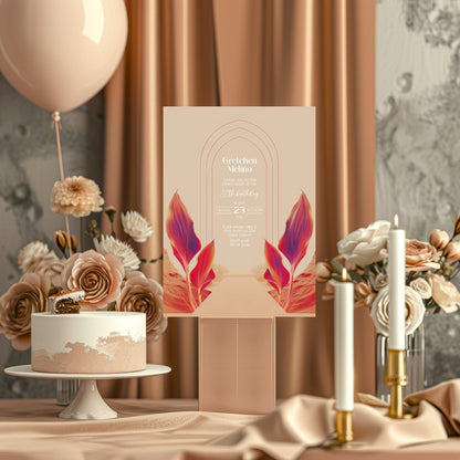 Vibrant Desert Boho Birthday Invitation - Tropical Red and Orange Design