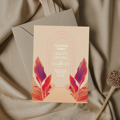 Vibrant Desert Boho Birthday Invitation - Tropical Red and Orange Design