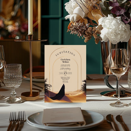 Elegant Desert Birthday Invitation - Black and Gold Design with Modern Motifs